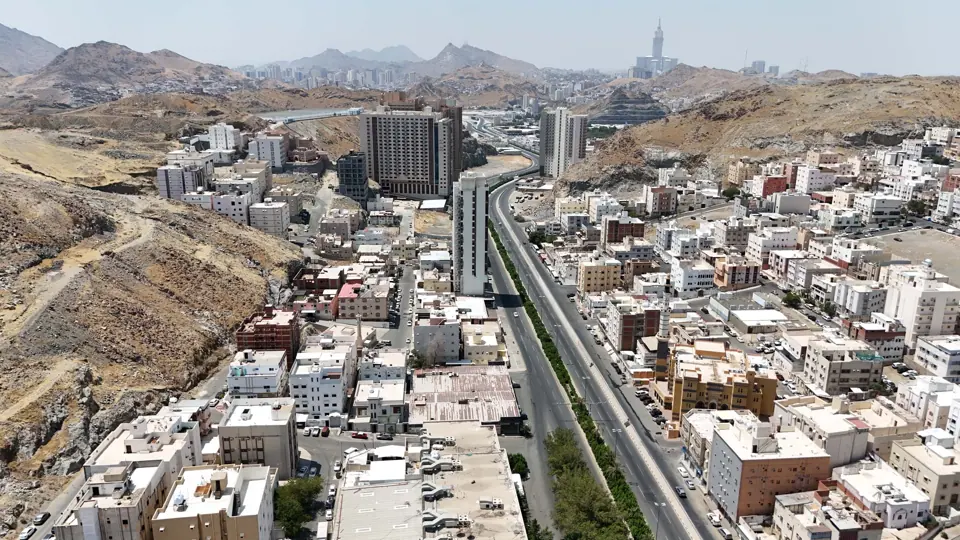 Drone photograph over central Makkah for the Osoul Makkah auction
